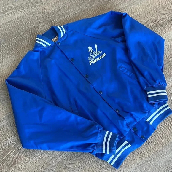 Vintage Nylon Bomber Varsity Jacket Roadrunner Peerless Retro Blue M USA - Picture 3 of 12